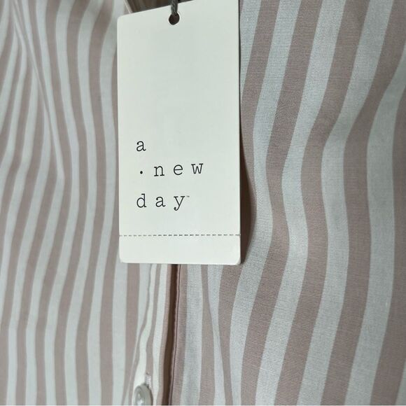 A New Day Taupe striped Balloon Sleeve Quarter Button Blouse XL - Picture 12 of 13